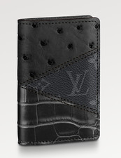 Louis Vuitton Black Crocodile Ostrich Monogram Eclipse Pocket Organizer Wallet