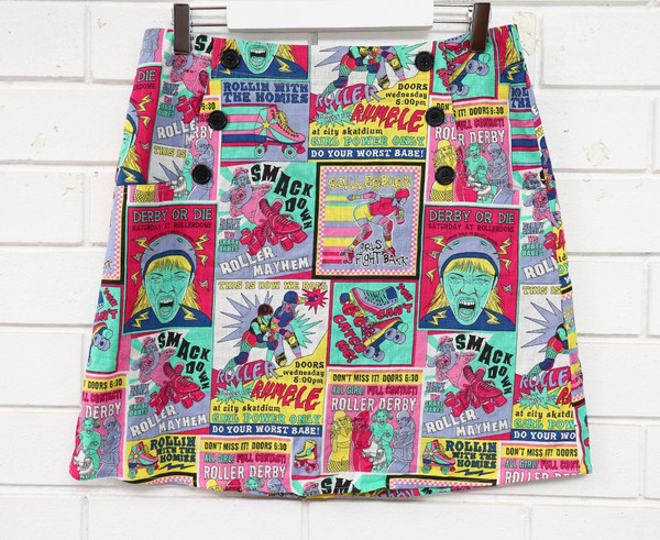 Women's Revival multicoloured bright roller derby mini skirt w/ pockets size 10