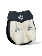 Baby White fur Leather kilt Sporran Thistle Badge Two Tassel