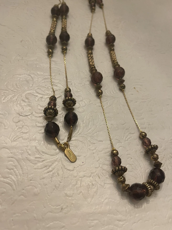 "Collar DABBY REID de colección cuentas de cristal de vidrio púrpura amatista cuentas latón 30""" Foto 2 de 2