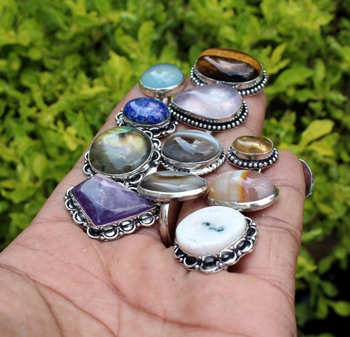 Wholesale Lot Onyx & Mix Gemstone Ring Lot 925 Sterling Silver Plated Rings Lots - Picture 12 of 12
