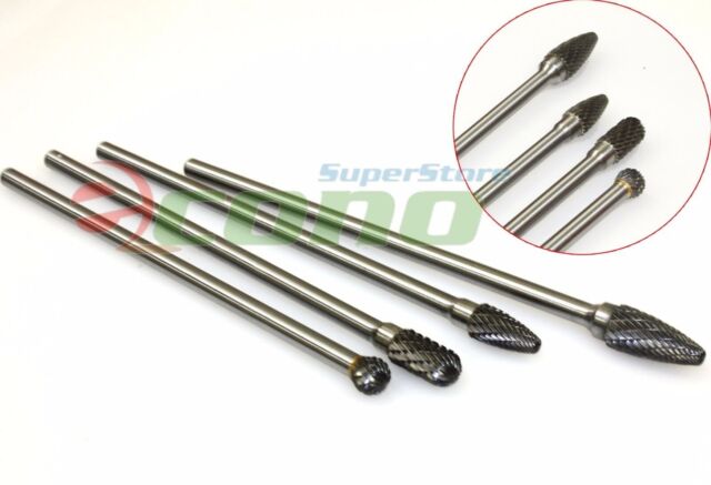 4Pcs Rotary Burr 6mm Shank 6/'/' Long Reach Double Cut Carbide Tool Kit Durable