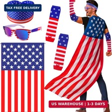 American Flag Costume Set - 4 PCS Patriotic 4th of July Outfit with USA Cape, He