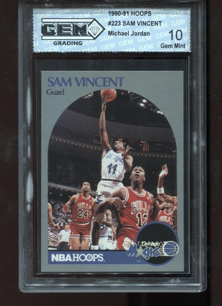 Michael Jordan 1990-91 Hoops #223 Sam Vincent NBA Chicago Bulls GEM MINT 10