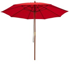 9.5FT Wooden Patio Umbrella with Rope Pulley Lift 8 Fiberglass Rib