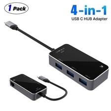 4-in-1 Type-C USB-C Hub Ethernet 1000Mbps RJ45 LAN Ports with 3 USB 3.0 Adapter