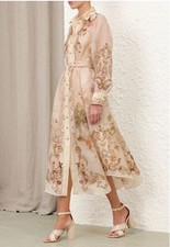 Zimmermann Memento Map Print Long Sleeve Belted Shirt Dress In Cream Au 1 US 6