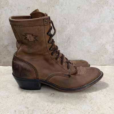 #ad VTG Abilene Packer Boots Womens 8 Brown Leather Prairie Cottage Western Aztec $33.99