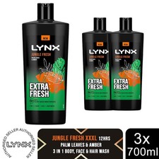 Lynx Jungle Fresh Shower Gel 700ml 3Pk 3in1 Body Hair Face Wash XL Size