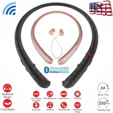 Sweatproof Neckband Headset Wireless Bluetooth Retractable Headphones Earbuds US