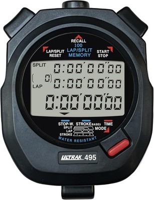 Ultrak 495 100-Lap Digital Stopwatch - Dual Split Recall - Water Resistant Coach
