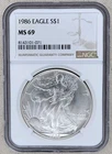 1986 American Silver Eagle NGC MS 69 1 oz US Mint $1 Coin