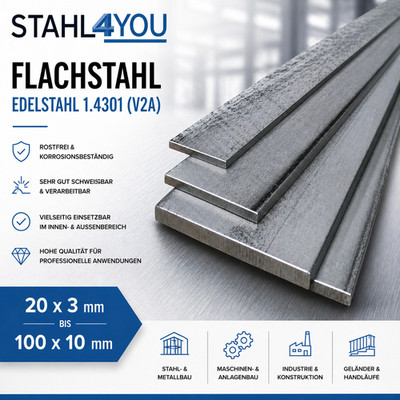 Flachstahl Edelstahl 1.4301 Länge 1000mm Edelstahlflach Flacheisen Flachmaterial