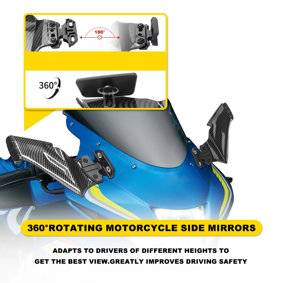 Carbon Fiber Complete Wind Wing Rearview Side Mirrors For Yamaha YZF R1 R3 R6 Foto 4 de 4