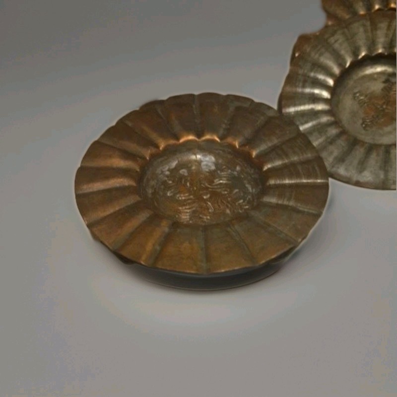 Vintage Egyptian Hand Hammered Copper Dish Fluted Studded Rim Decorative Ashtray