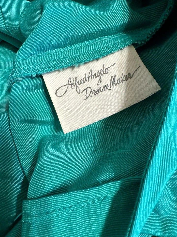 VINTAGE Alfred Angelo Green Puffed Sleeve 80’s Dress Size - Image 3 of 4