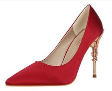Occident Womens Pointed Toe High Heel Pumps Metal Decor Wedding Party Club Shoes