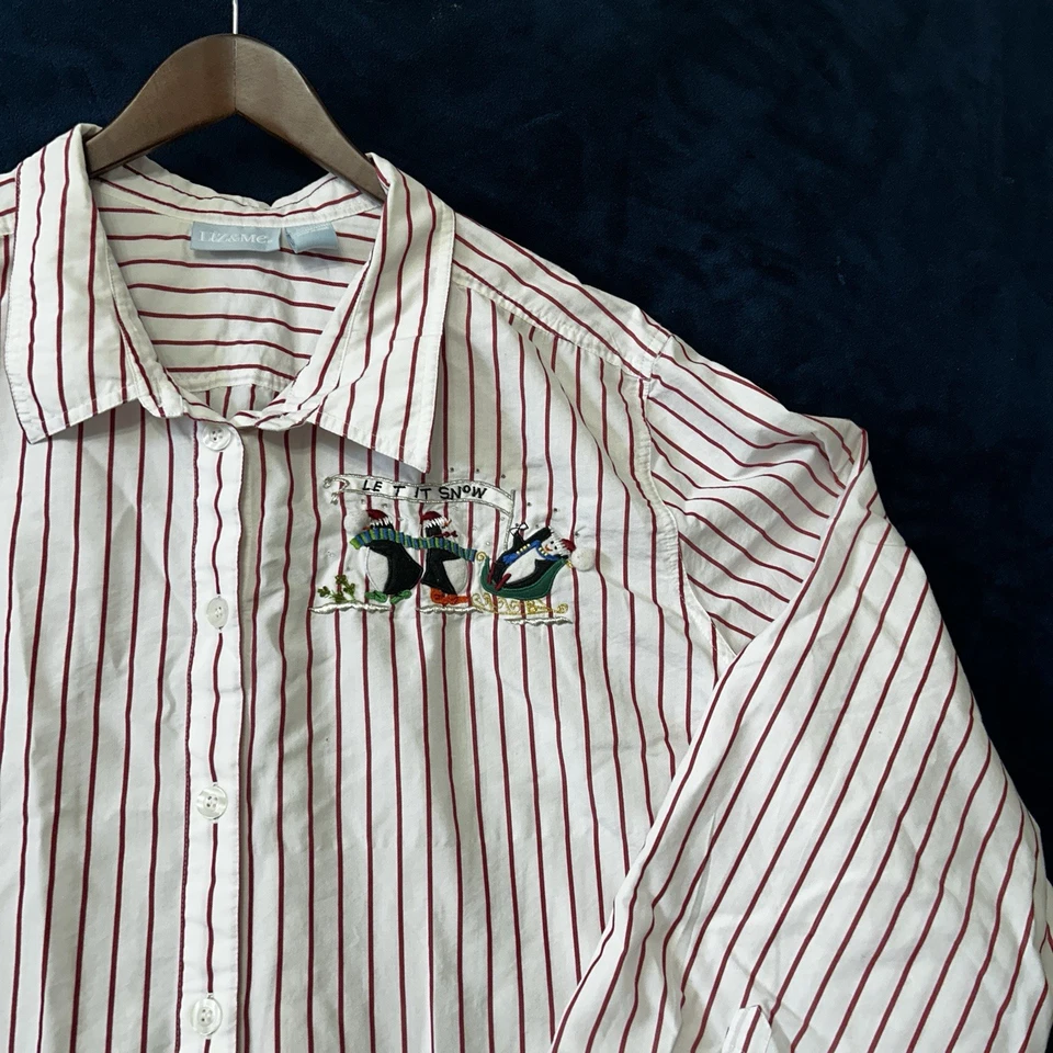 Top de mujer Liz & Me manga larga con botones talla 5X a rayas fiesta de Navidad Foto 4 de 4