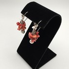 Vintage Sterling Silver Red Orange Coral Flower Hook Dangle Earrings 8.9g #97 — photo 3