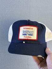 Vintage Sherwin Williams Hat Cap Snap Back Mens One Size Blue Mesh Trucker Paint