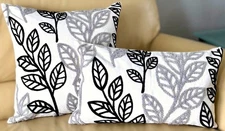 2 Sizes Black Gray Embroidered Tufted Botanical Leaf Leaves Throw Pillow Cover