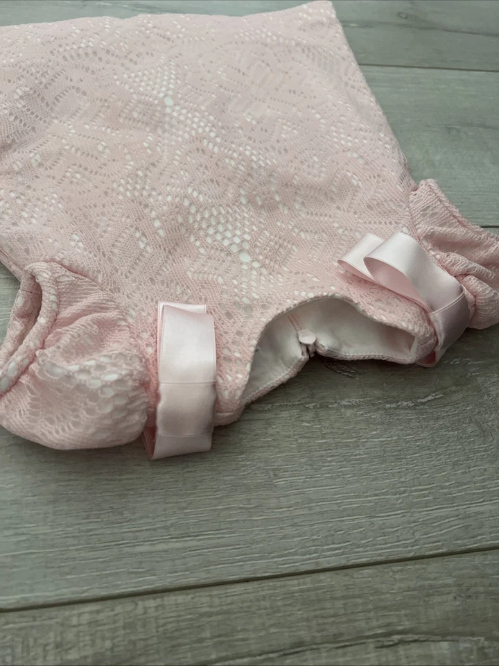 LULI & Me Baby девочек платье 3M розовый кружевной атласный банты крышка рукав с подкладкой вечеринки наряд - Изображение 4 из 4