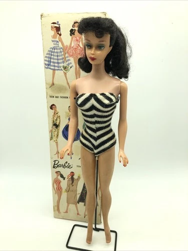 Vintage 1961 #5 850 Brunette Ponytail Barbie Doll w  Swimsuit In Box