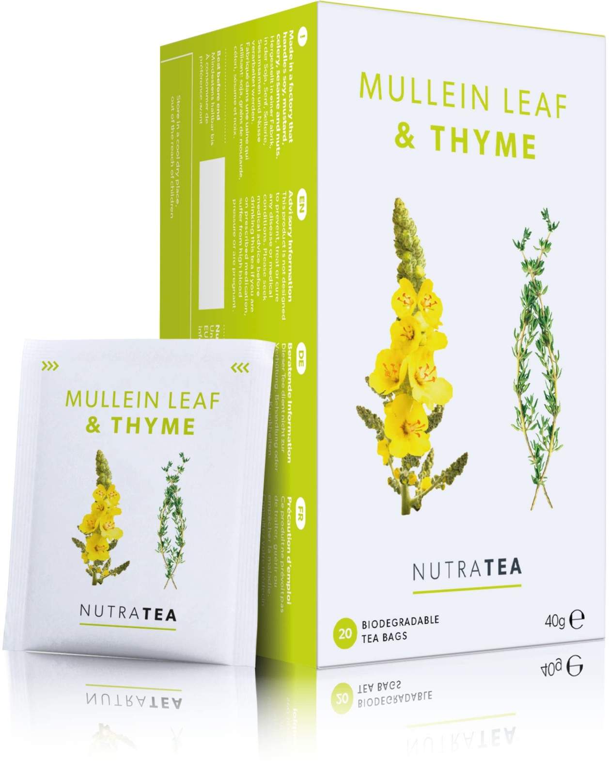 Nutra Tea Mullein Leaf & Thyme Tea - 40 Tea Bags For Lungs & Throat, 80% Mullein Leaf, 20% Thyme, Vegan & Eco-Friendly Reusable Bags - Image 2