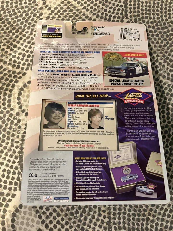 1995 Chevy Caprice Key West Police Car Johnny White Lightning American Blue - Image 2 of 2