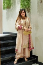 Presenting Heavy Chinon Silk Beige Palazzo Suit With Dupatta For Reception