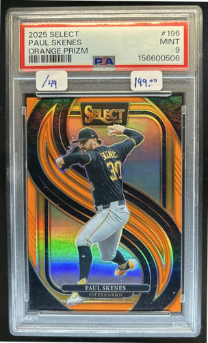 2025 Panini Select Paul Skenes Premier Orange Prizm #/49 Pirates PSA 9