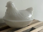 Vintage MCM Hazel Atlas White Milk Glass Chicken Hen on Nest Covered Dish Top