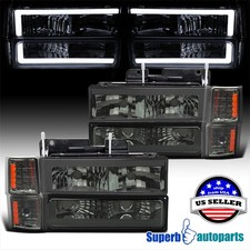 For 1994-1998 Chevy C10 Ck Tahoe Suburban Smoke Headlights Led W Cornerbumper
