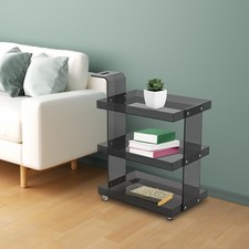 3-Tier Rolling Cart Acrylic Mobile Storage Rack w/ Wheels Bathroom Kitchen Black