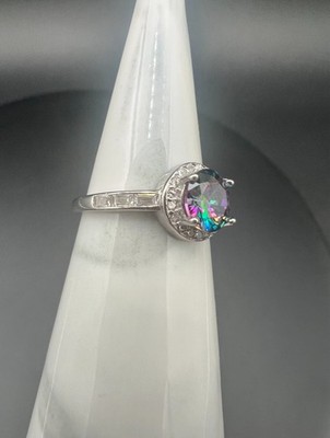 Sterling Silver Mystic Topaz CZ Halo Ring Size 6.25 7mm BS925 S925 Italy Gift