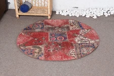 Decorative Rug, Floral Paisley Red and Blue Rug 3.3x3.3 ft