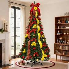 6.5FT Pop Up Christmas Tree Pre Lit Pre Decorated with Remote Timer Easy Setup