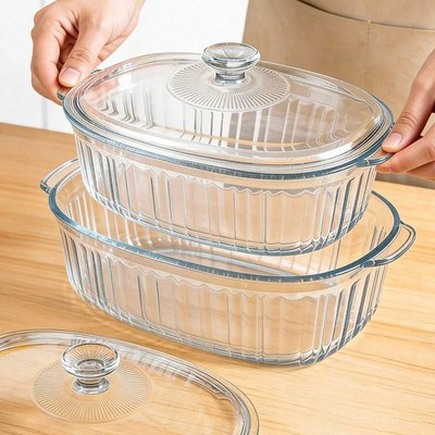 Senmeo Oval Glass Casserole Dish, Borosilicate Glass Bakeware With Lid & Dual