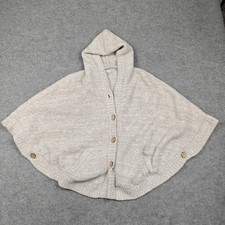 Barefoot Dreams Cape Sweater Kids 10 Beige CozyChic Hooded Button Poncho