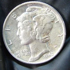 1942 Mercury Dime - 10 Cent Silver Coin, 90% silver!!===Looks AU Full Diagonals