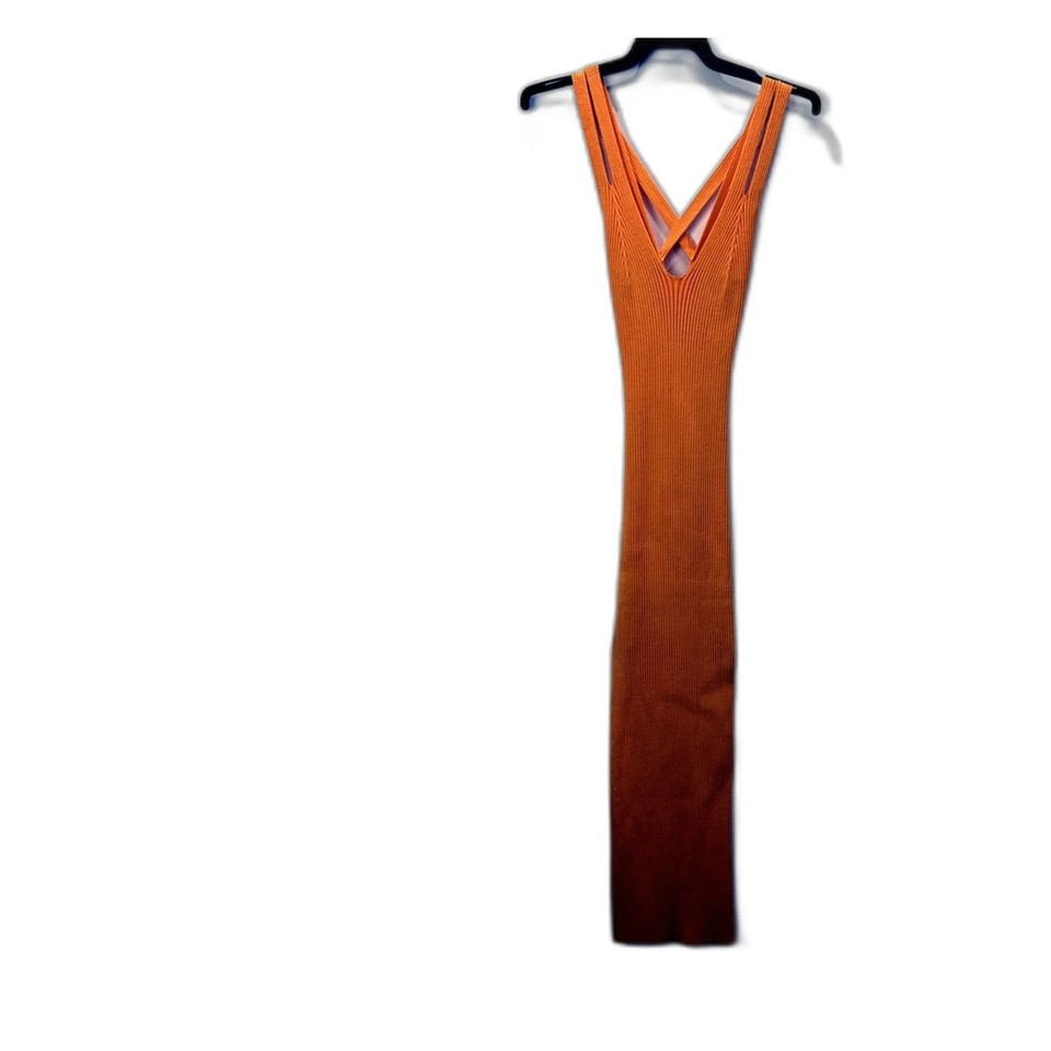 Kookai Womens Ribbed Knit Maxi Dress Orange Size 2 Stretchy Bodycon Formal Gown