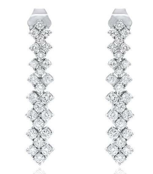 FILA ORECCHINI AMPI 1 37 CT DIAMANTE ORO BIANCO 18KT 3D 3 FILE ROTONDI FLESSIBILI DIVERTENTI DA APPENDERE