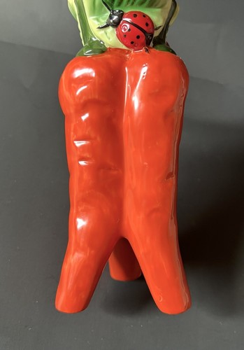 Colorful Handcrafted Studio Art Pottery Orange Carrot & Red Ladybug Ceramic Vase - Picture 11 of 19