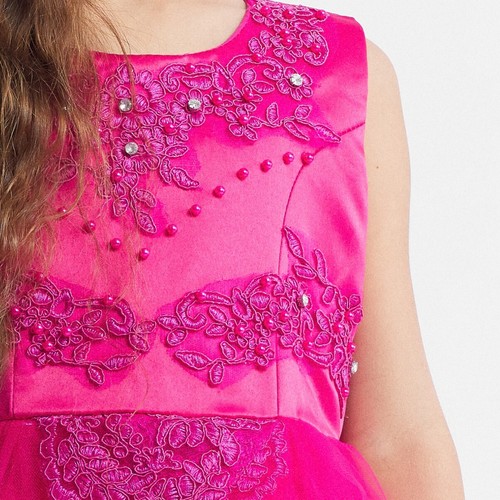 Mädchen Festkleid Fabienne in Pink mit Tüll & Stickereien – Ideal für Hochze - Zdjęcie 3 z 8