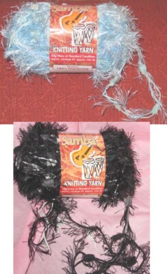 2/3 Skeins Samba Knitting Yarn Eyelash Amazon Blue/Inca Black & White Crochet 