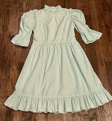 BATSHEVA Seafoam Green Gingham Check Puff Sleeve Ruffled Farm Prairie Dress  Sz 6 | eBay