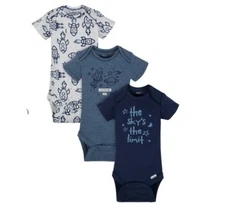 Gerber Baby Boy 3-Pack Navy Rocket Organic Cotton Onesies Size 0-3M