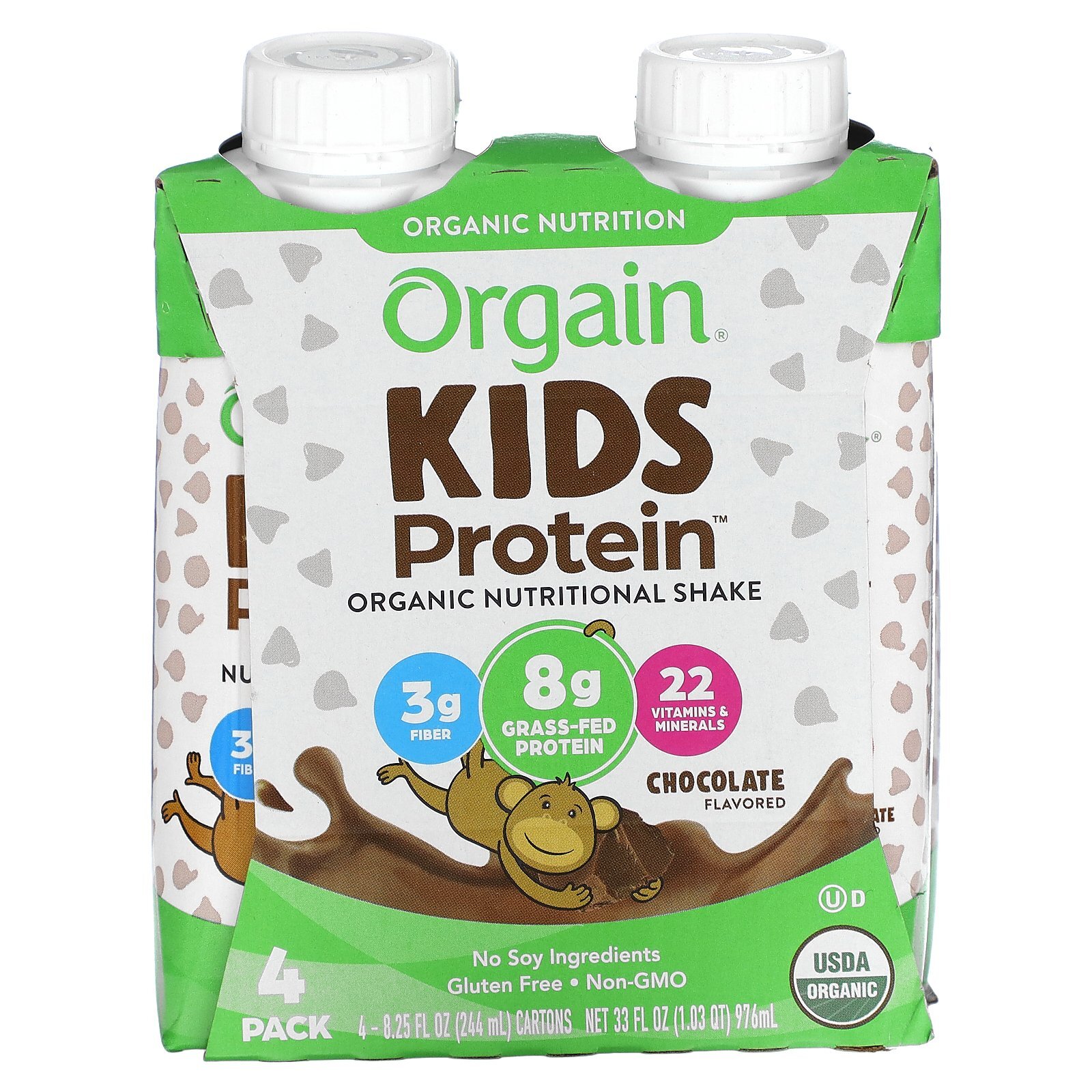 Kids Protein Органический питательный коктейль шоколад 4 упаковки 825 жидких унций 244 мл 2090₽