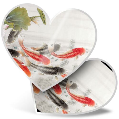 2 x Heart Stickers 15 cm - Koi Carp Asian Ink Fish Pond #21531 - Afbeelding 1 van 8