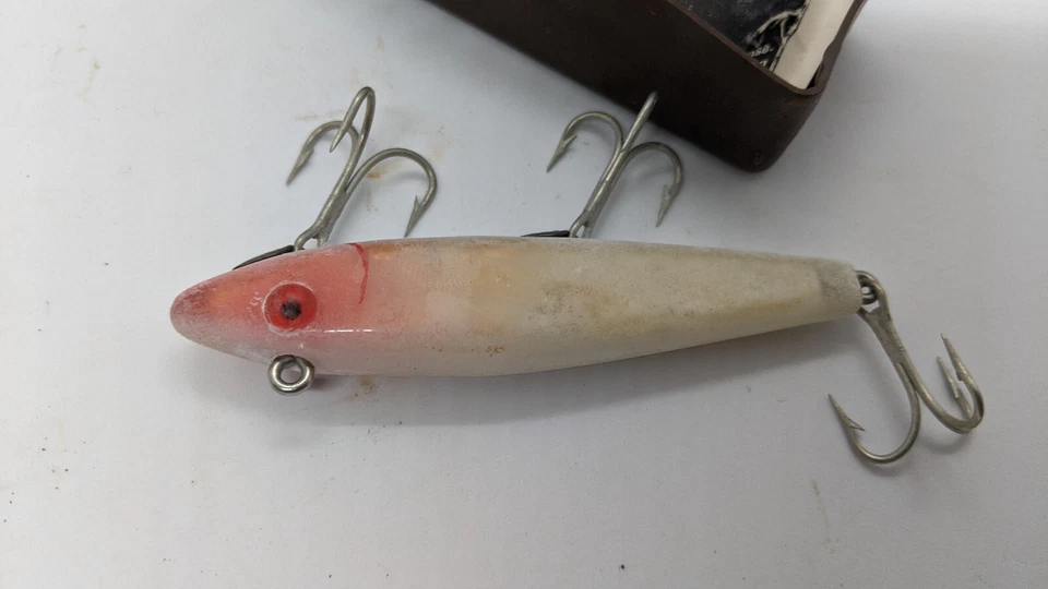 Señuelo de pesca vintage L&S Mirrolure 52M51G blanco rojo cabeza payaso jerkbait twitch Foto 4 de 4